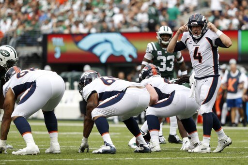 Head coach Vance Joseph of the Denver Broncos against the New York Jets during the first half in the game