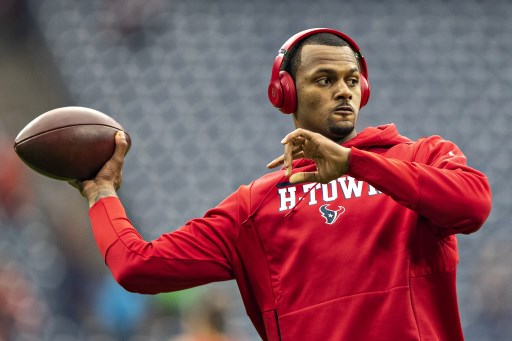 Deshaun Watson #4 of the Houston Texans warms before a game against the Denver Broncos at NRG Stadium