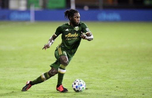 Yimmi Chara of the Timbers dribbles the Ball. Portland will play in the MLS Quarterfinal Betting action.