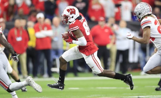 Quintez Cephus of Wisconsin Badgers running at the game against the Ohio State Buckeyes