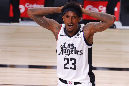Clippers vs Mavericks coming up, on image Lou Williams of the LA Clippers reacts to a foul call during the game against the Phoenix Suns at The Arena at ESPN Wide World Of Sports Complex