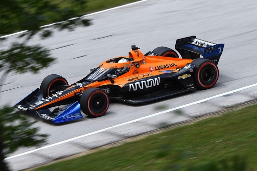 ELKHART LAKE, WISCONSIN - JULY 12: Oliver Askew, driver of the #7 Arrow McLaren SP Chevrolet, races during the NTT