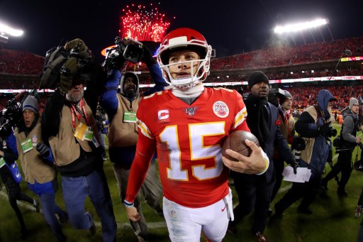 Patrick Mahomes #15 of the Kansas City Chiefs walks off the field following his teams win against the Houston Texans