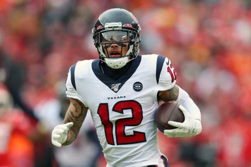 Kenny Stills of the Houston Texans catches a 54-yard touchdown reception during the first quarter against the Kansas City