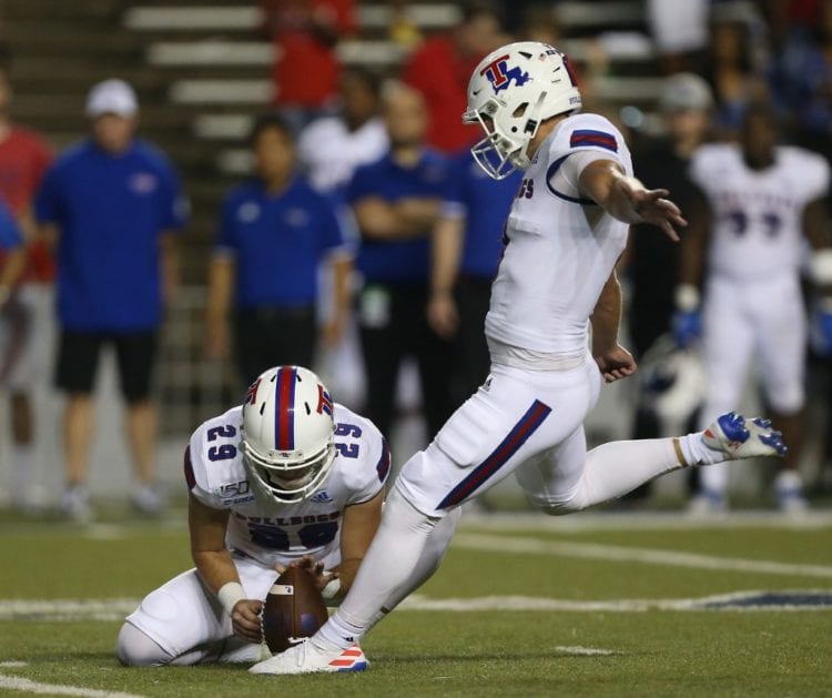 Bailey Hale of Louisiana Tech kicks a 31 yard field goal out of the hold of Brady Farlow. Check out the New Orleans Bowl betting preview