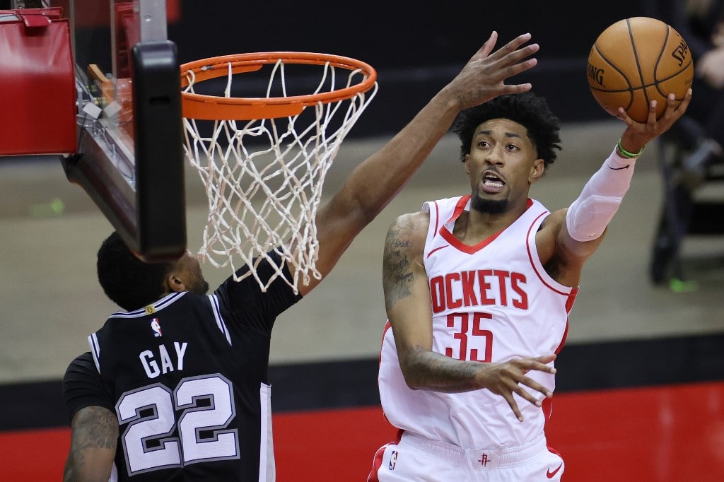 Christian Wood of the Houston Rockets shoots against defender Rudy Gay of San Antonio Spurs. Here are the Rockets vs Spurs betting picks