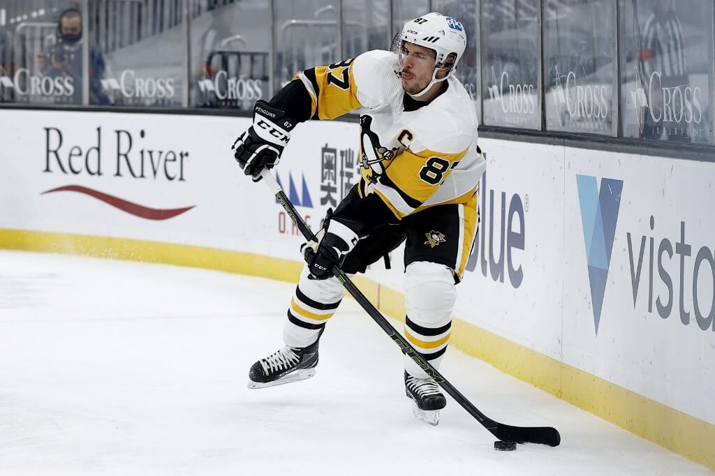 Sidney Crosby of the Pittsburgh Penguins skates against the Boston Bruins during the second period at TD Garden on January 28