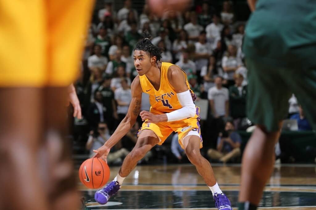 Jr. Clay of the Tennessee Tech Golden Eagles handles the ball during a game against the Michigan State Spartans