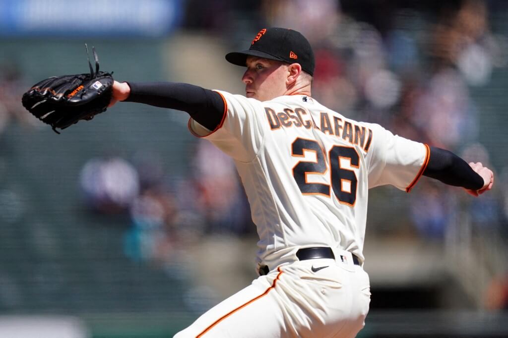 Anthony DeSclafani of the San Francisco Giants pitches during the first inning against the Colorado Rockies