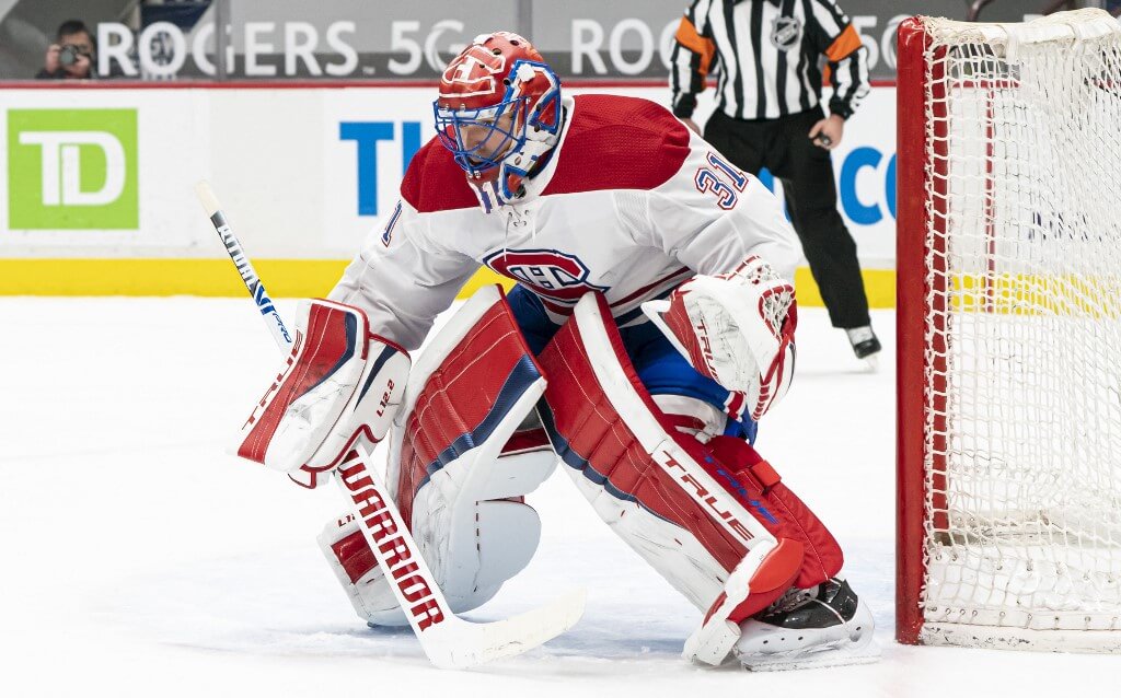 Goalie Carey Price of the Montreal Canadiens makes a save during NHL hockey action against the Vancouver Canucks