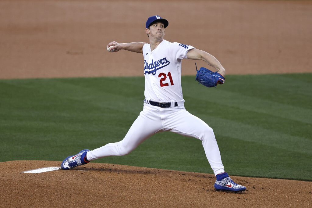 Walker Buehler of the Los Angeles Dodgers pitches against the Seattle Mariners