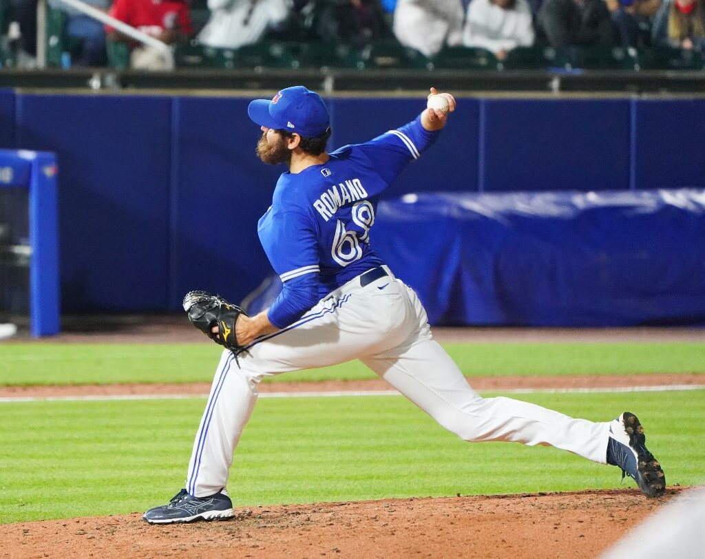 Jordan Romano of the Toronto Blue Jays closes out the game against the Miami Marlins
