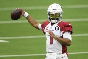 Kyler Murray of the Arizona Cardinals warms up before the game against the Los Angeles Rams