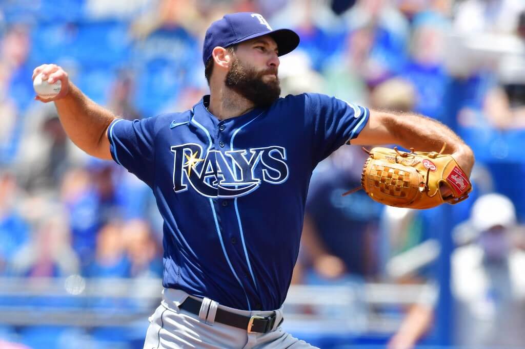 Michael Wacha of the Tampa Bay Rays delivers a pitch to the Toronto Blue Jays in the first inning