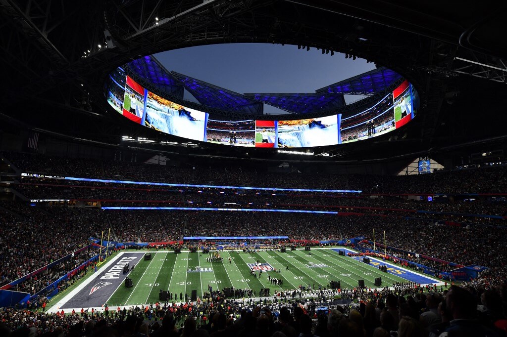 View of the Mercedes-Benz Stadium prior to the Super Bowl LIII between the New England Patriots and the Los Angeles Rams