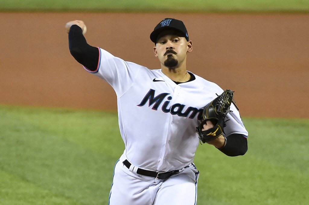 Pablo Lopez of the Miami Marlins throws a pitch during the first inning of the game against the Philadelphia Phillies