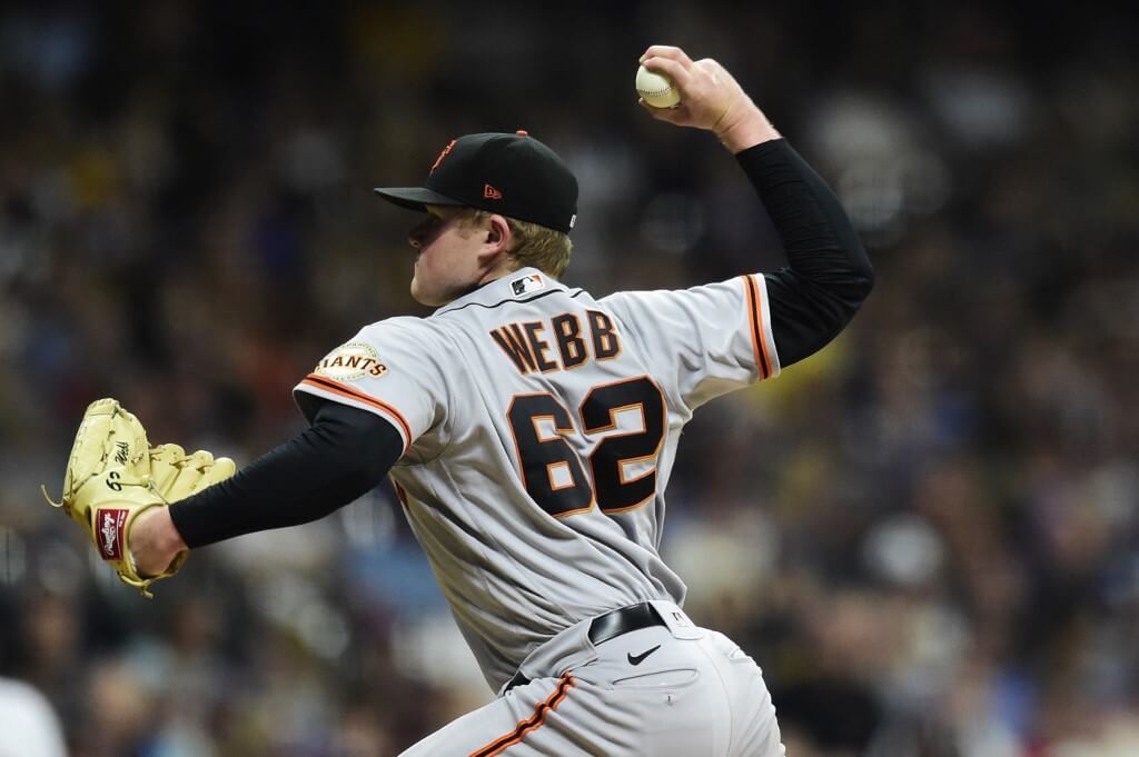 Logan Webb of the San Francisco Giants pitches against the Milwaukee Brewers