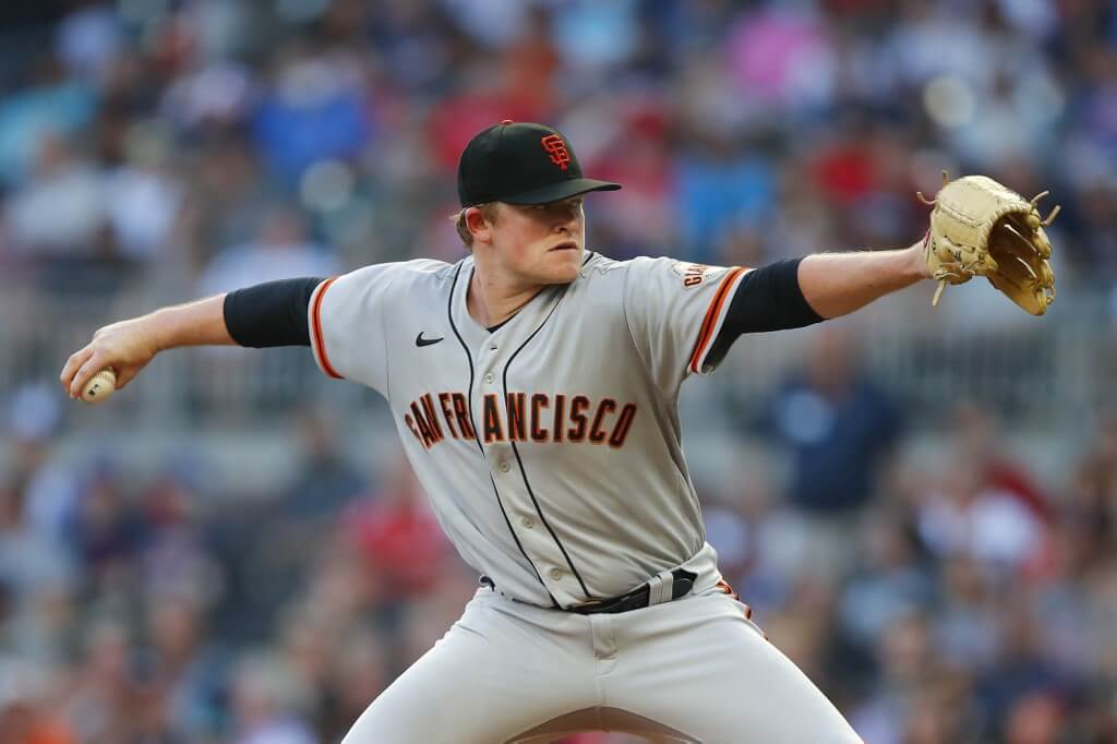 Logan Webb of the San Francisco Giants delivers a pitch in the first inning against the Atlanta Braves