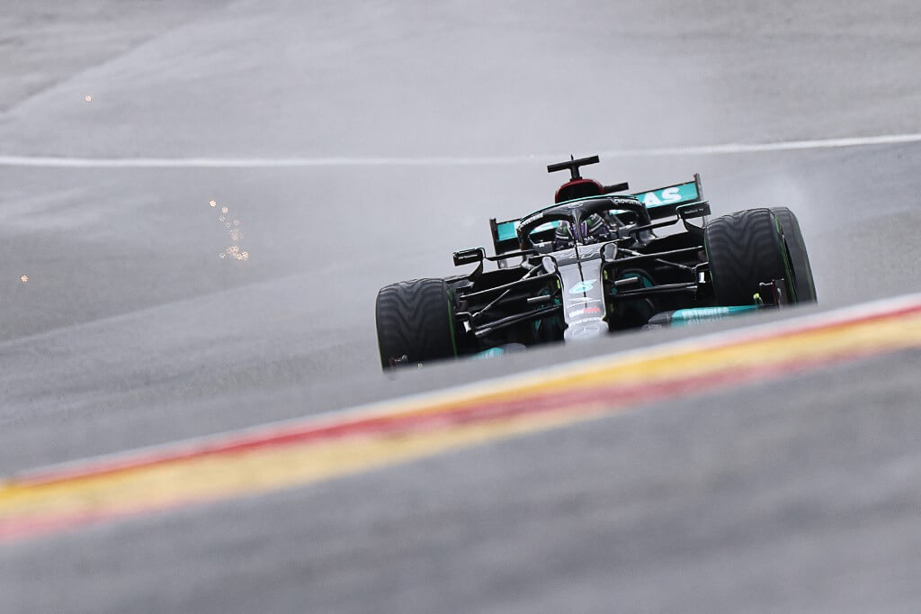 Mercedes' British driver Lewis Hamilton competes in the qualifying session of the Formula One Belgian Grand Prix