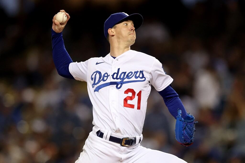 Walker Buehler of the Los Angeles Dodgers pitches against the San Francisco Giants