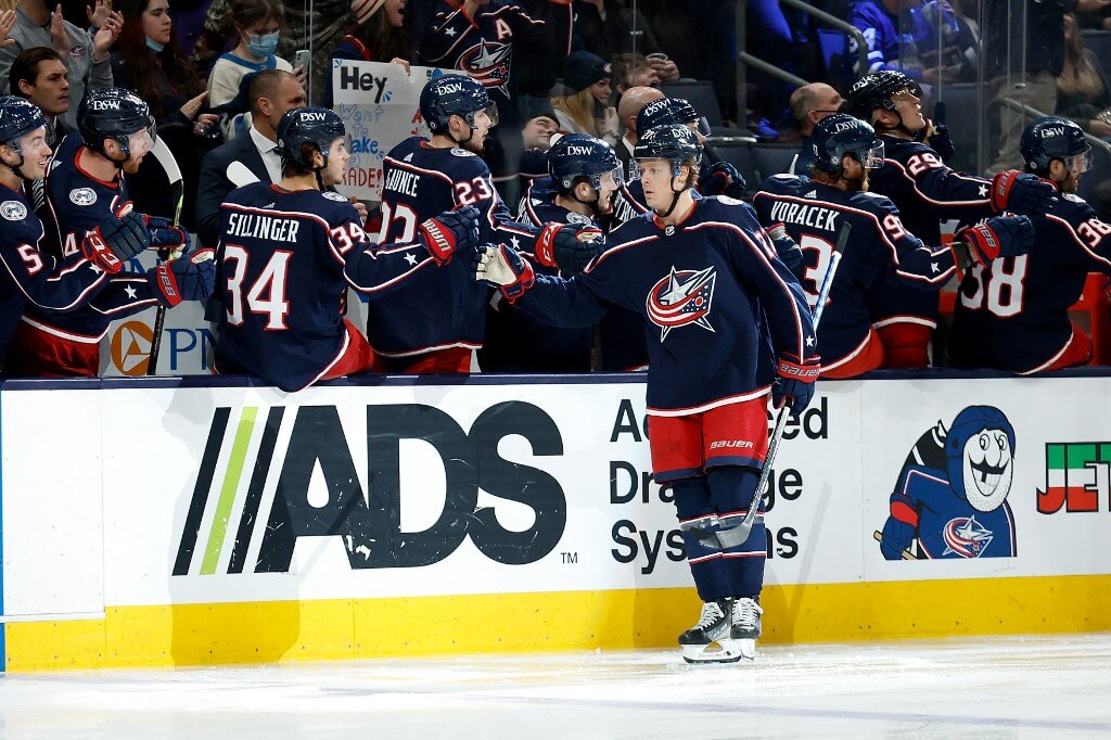 Adam Boqvist celebrates Pittsburgh Penguins vs Columbus Blue Jackets Picks