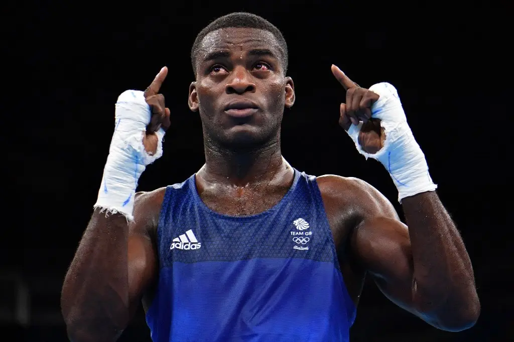 Great Britain's Joshua Buatsi reacts after winning against Uzbekistan's Elshod Rasulov during the Men's Light Heavy (81kg) match at the Rio 2016 Olympic Games at the Riocentro - Pavilion 6 in Rio de Janeiro on August 11, 2016.