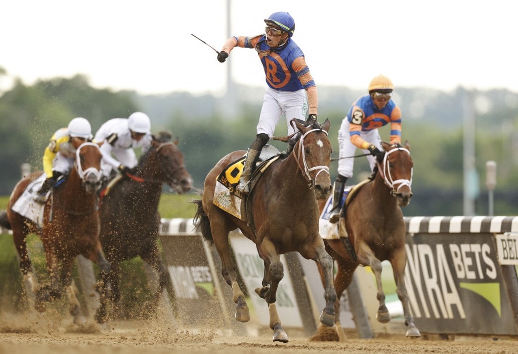 Mo Donegal with Irad Ortiz, Jr. up wins the 154th running of the Belmont Stakes as Nest with Jose Ortiz up finishes second at Belmont Park on June 11, 2022 in Elmont, New York.