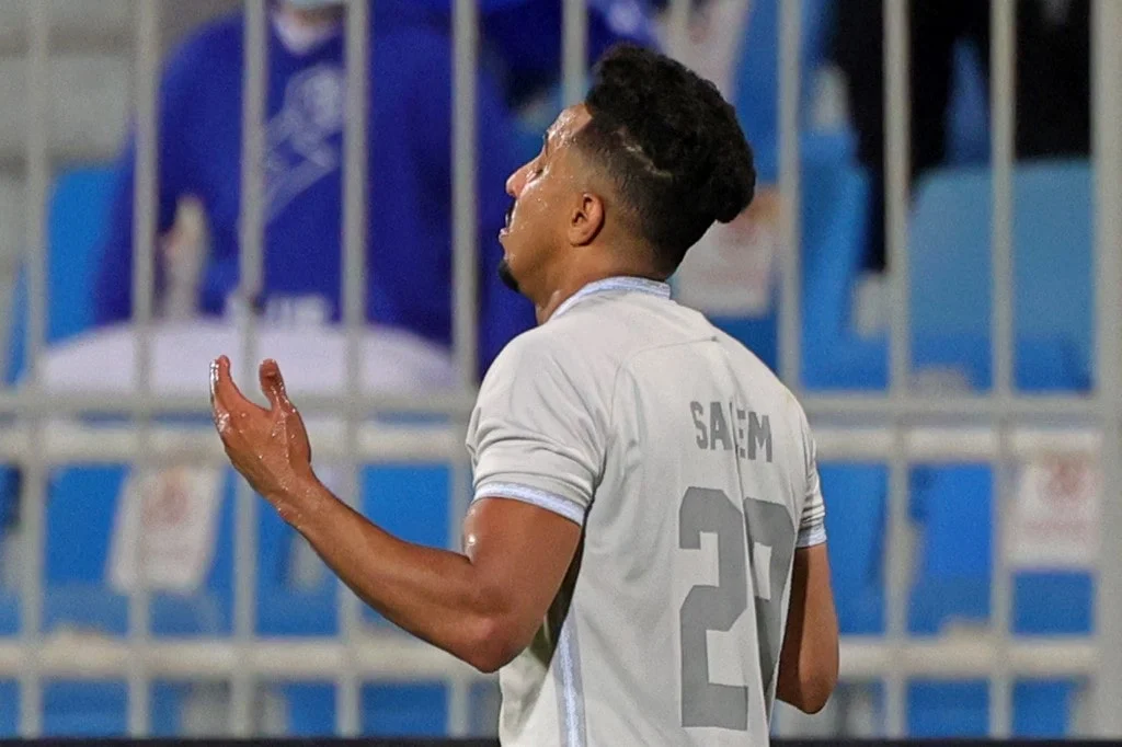 Hilal's midfielder Salem al-Dawsari reacts after scoring the third goal during the AFC Champions League group A match between Tajikistan's Istiklol and Saudi Arabia's Al-Hilal on April 19