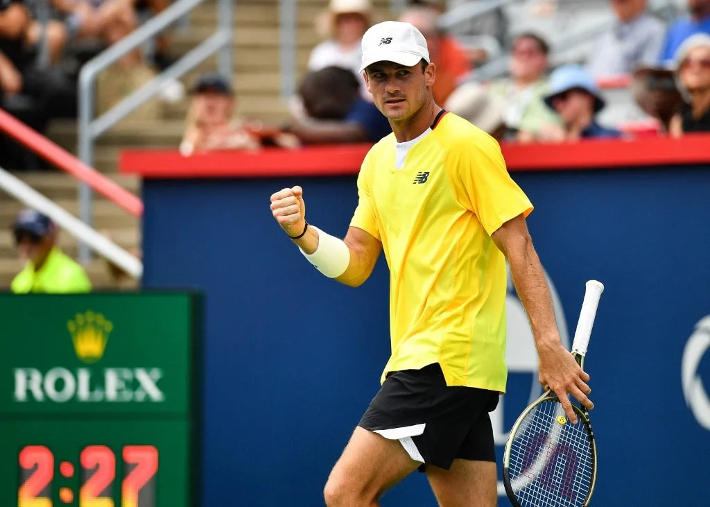 Tommy Paul of the United States reacts after winning the tiebreak against Carlos Alcaraz