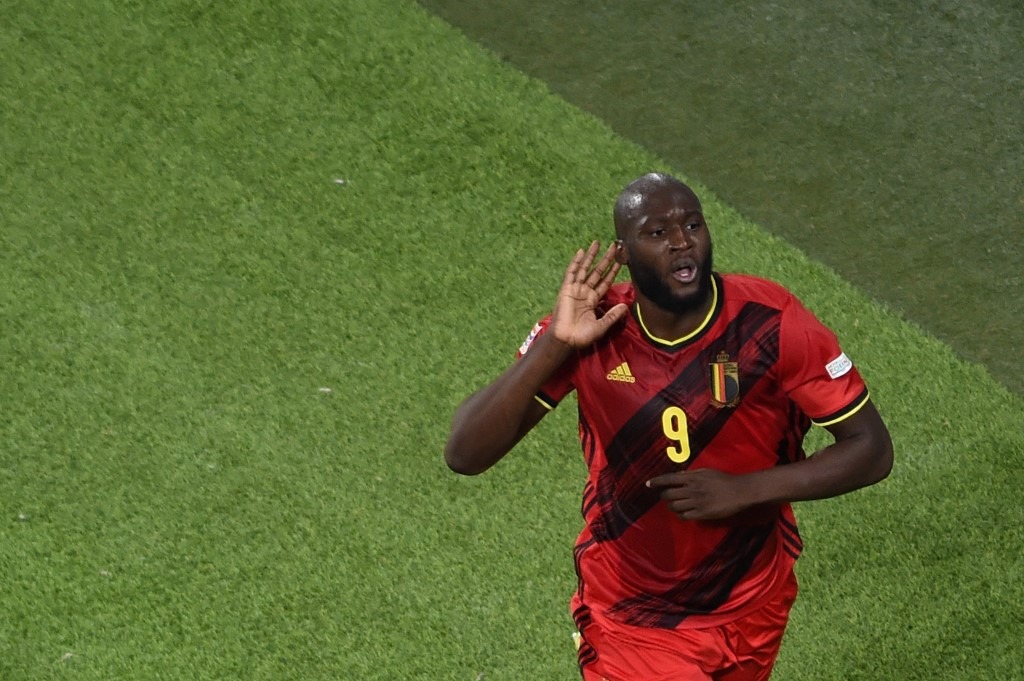 Belgium's forward Romelu Lukaku celebrates after scoring a goal