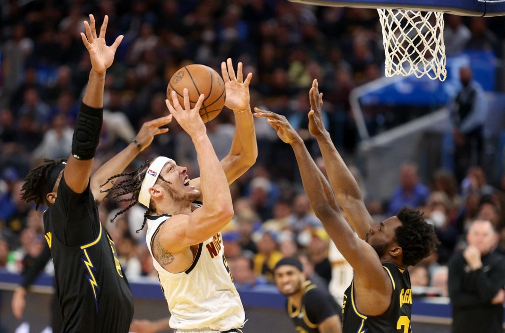  Aaron Gordon of the Denver Nuggets is guarded