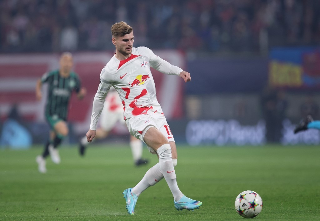 Leipzig's German forward Timo Werner plays the ball during the UEFA Champions League Group F football match
