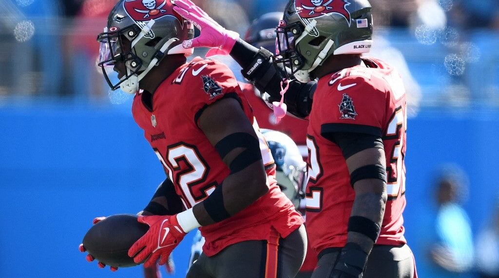 Keanu Neal #22 (L) and Mike Edwards #32 of the Tampa Bay Buccaneers