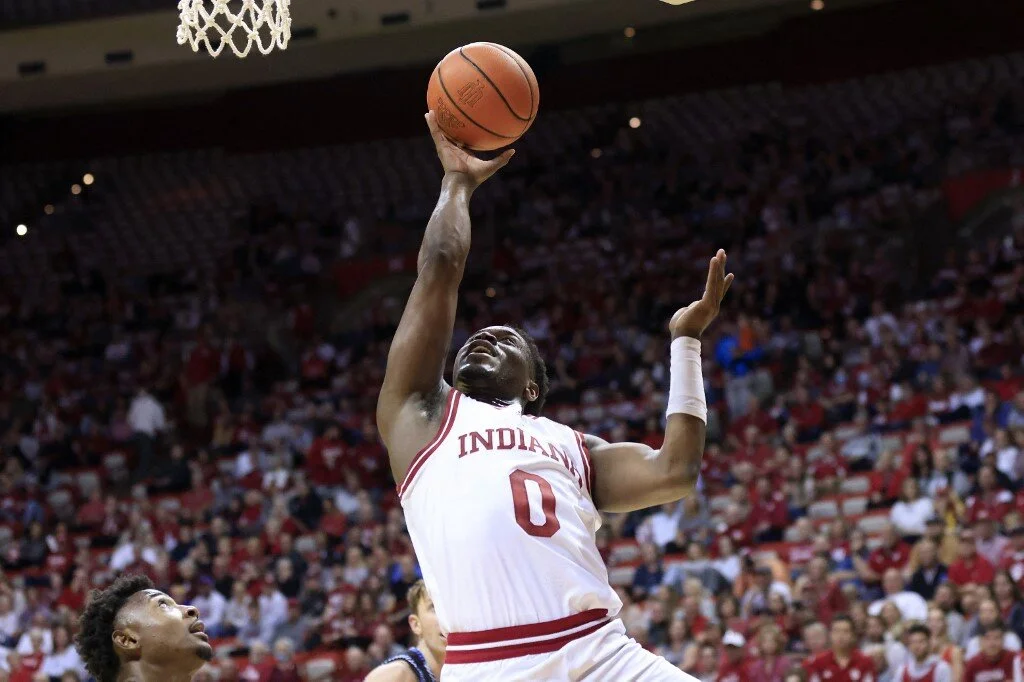 Xavier Johnson #0 of the Indiana Hoosiers takes a shot