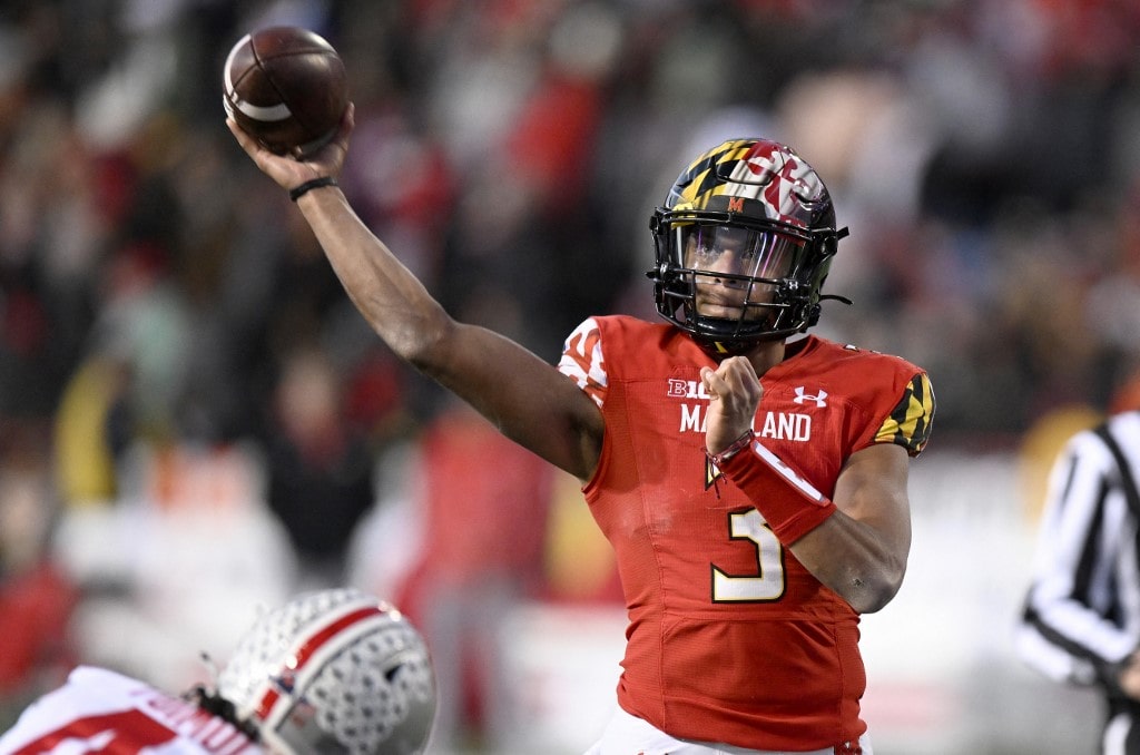 Taulia Tagovailoa #3 of the Maryland Terrapins