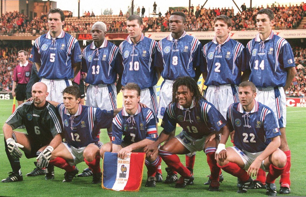 Photo taken on June 03, 1997 in Lyon, of the French football team, qualified for the 1998 World Cup as the host country.
