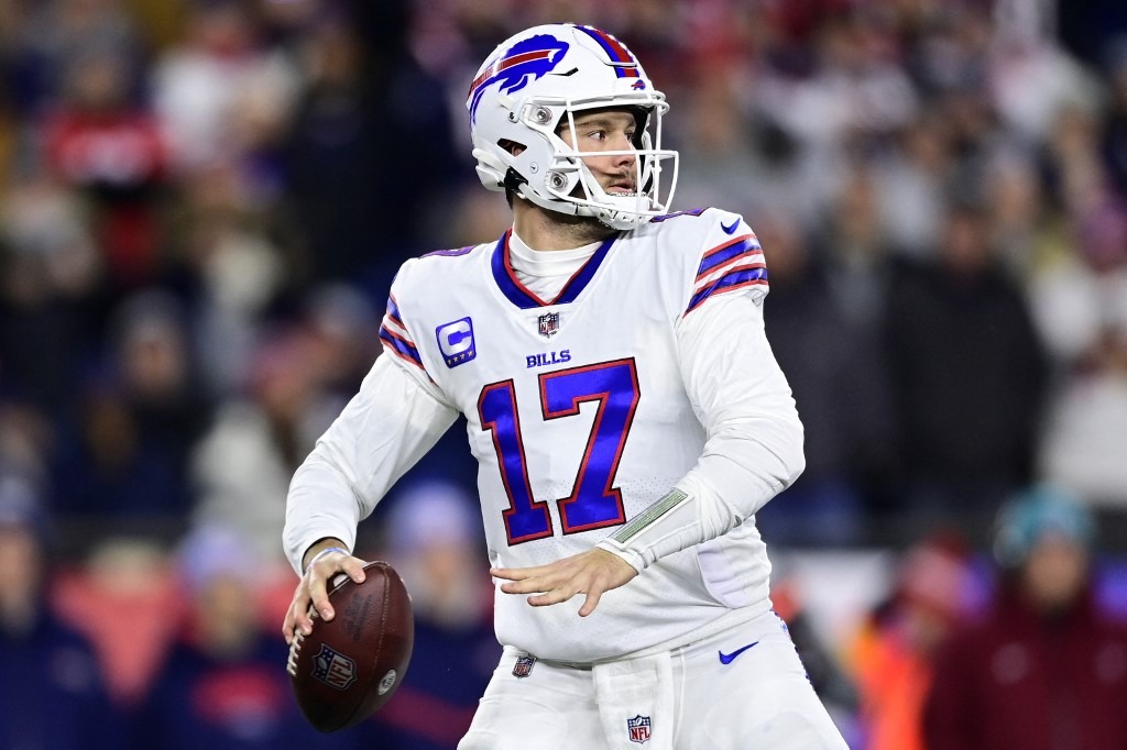 Josh Allen #17 of the Buffalo Bills throws during a game against the New England Patriots at Gillette Stadium