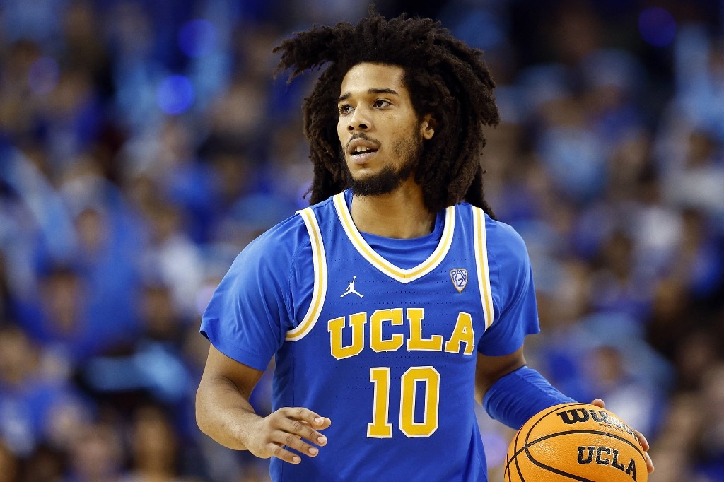 Tyger Campbell #10 of the UCLA Bruins in the second half at UCLA Pauley Pavilion