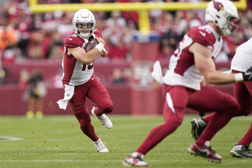Trace McSorley #19 of the Arizona Cardinals runs with the ball during the second half of the game against the San Francisco 49ers