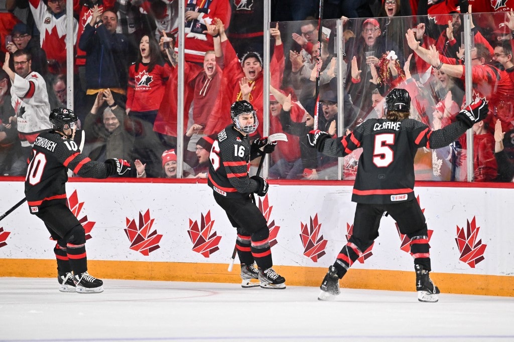 Jordan Eberle of Team Canada celebrates his throd period goal during  News Photo - Getty Images
