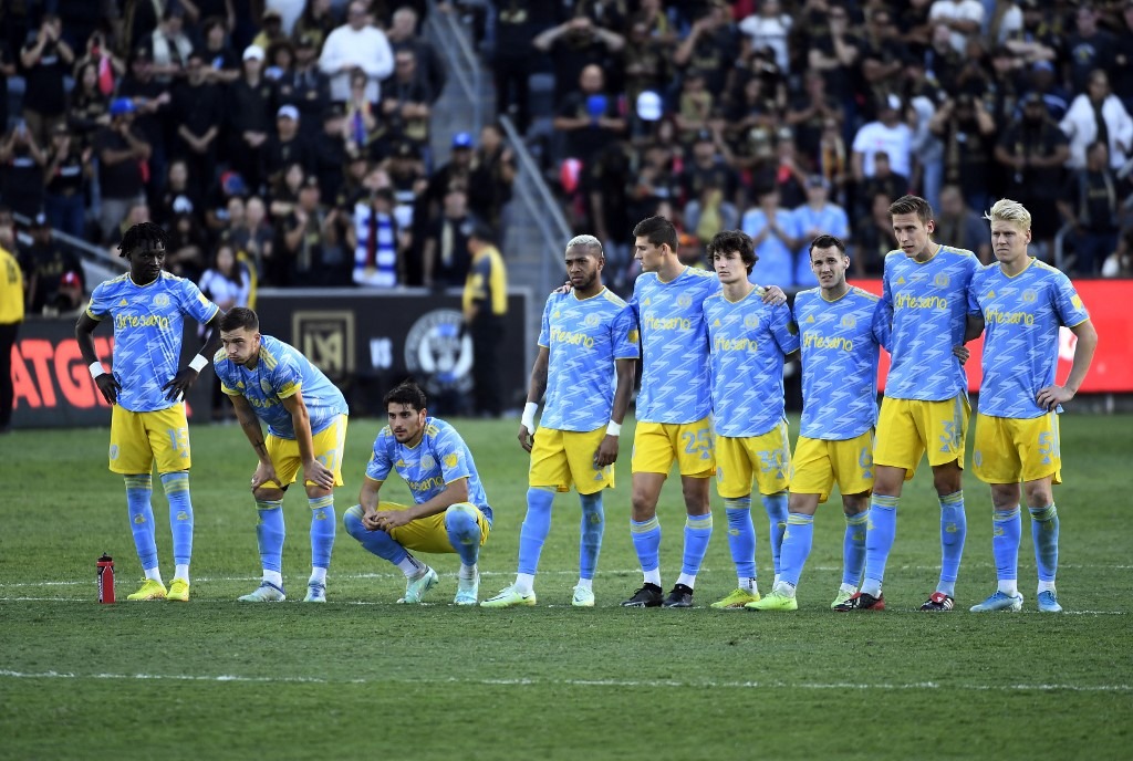 Philadelphia Union players look on in the penalty shootout against Los Angeles FC during the 2022 MLS Cup Final