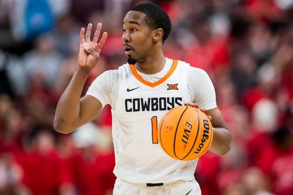 Guard Bryce Thompson #1 of the Oklahoma State Cowboys