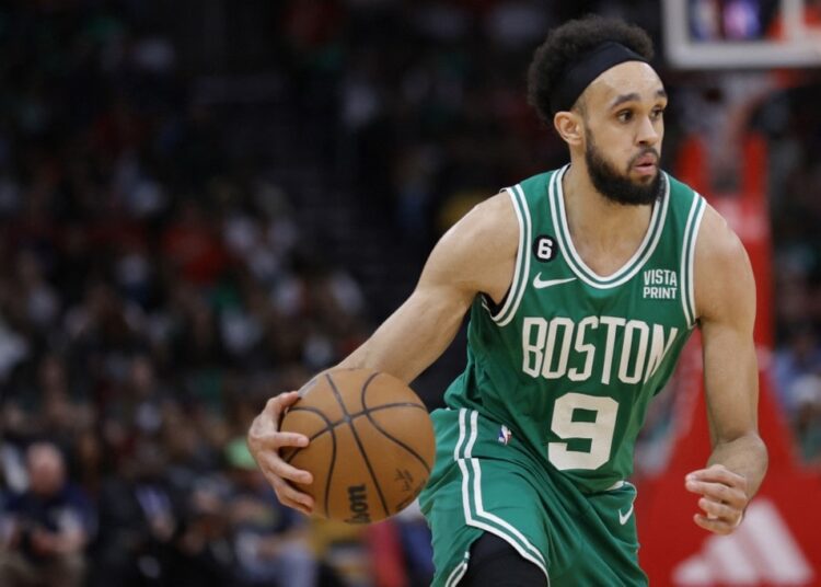 Derrick White #9 of the Boston Celtics