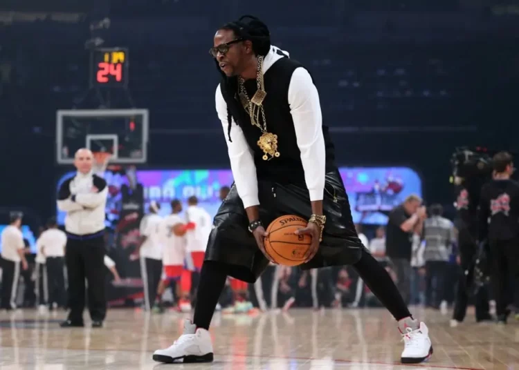 Rapper 2 Chainz plays basketball at half time during the 2013 NBA All-Star game at the Toyota Center on February 17, 2013