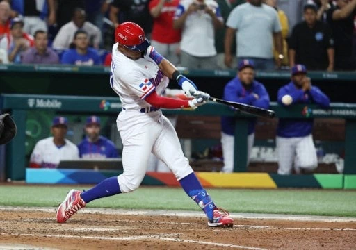Julio Rodríguez #44 of Team Dominican Republic bats - Al Bello/getty Images/afp