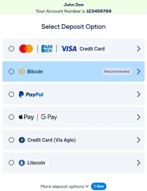 select deposit option